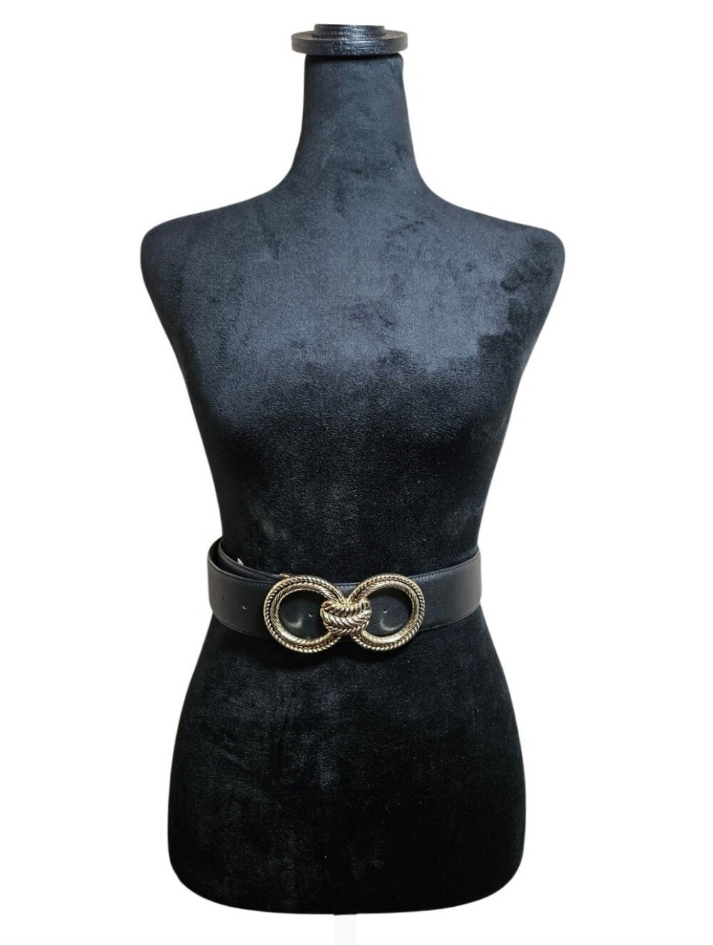 Express Black Faux Leather Waist Belt with Gold Interlocking Knot Buckle Size S
